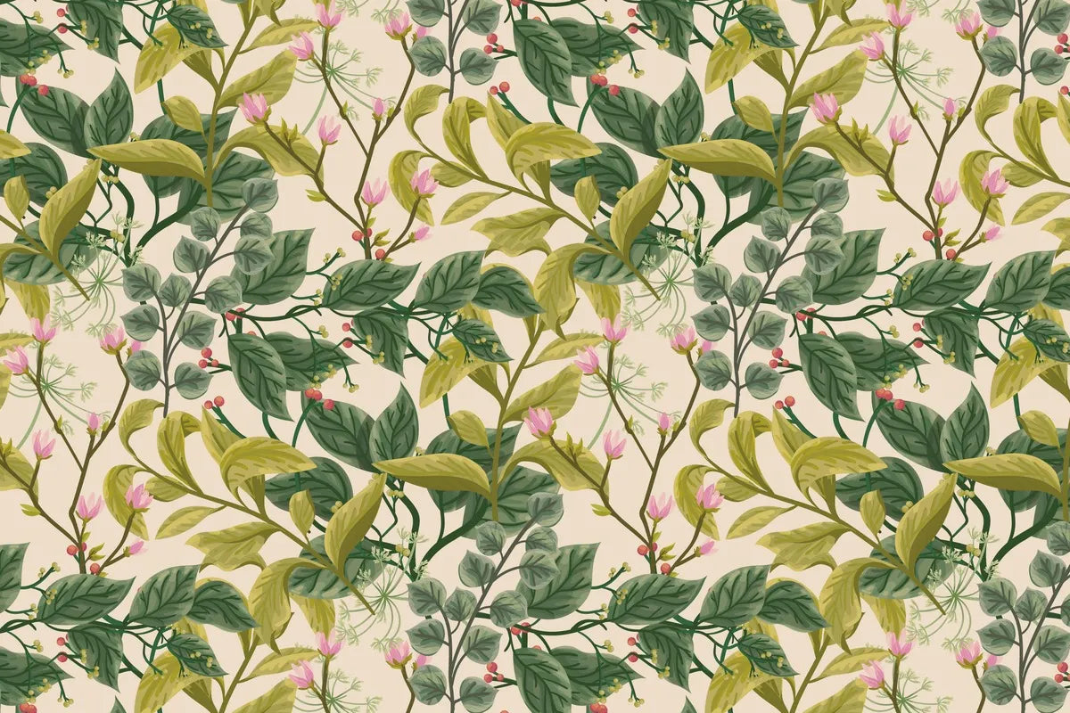 Papier peint vintage floral vert