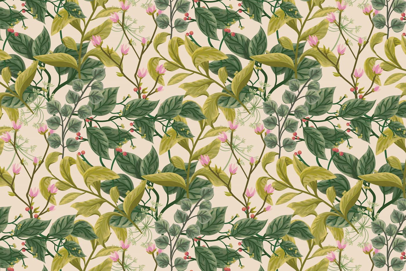 Papier peint feuillage tropical ancien
