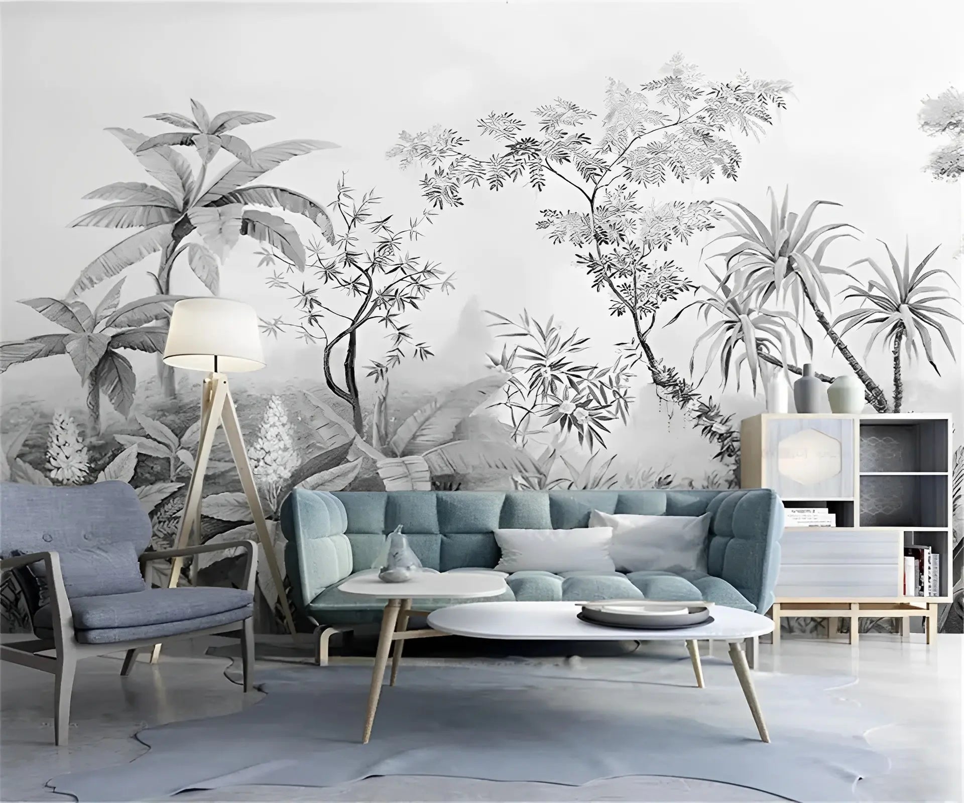 Papier peint Papier peint jungle tropicale noir et blanc de jungle exotique