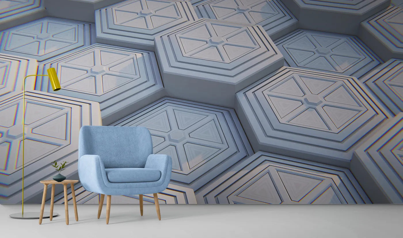 Papier peint Papier peint 3D hexagones bleus claire géométrique en scandinave,