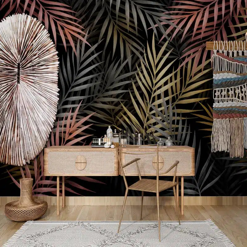 Papier peint Papier peint feuillage tropicale sombre de feuilles apportera