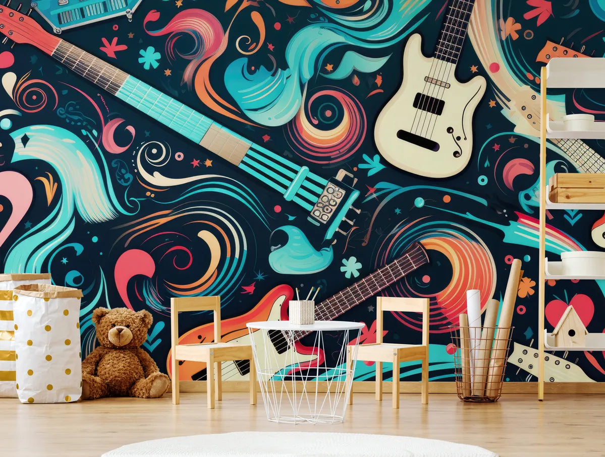 Papier peint Papier peint musique guitares musical abstrait, crée