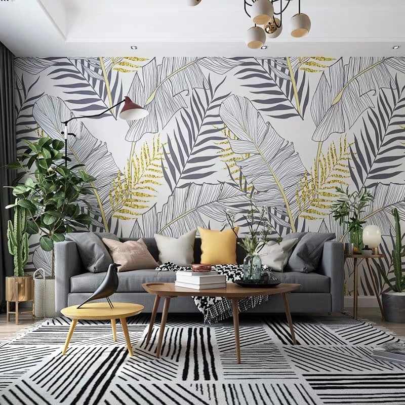Papier peint Papier peint design feuillage tropicale tropical stylisé contemporain,