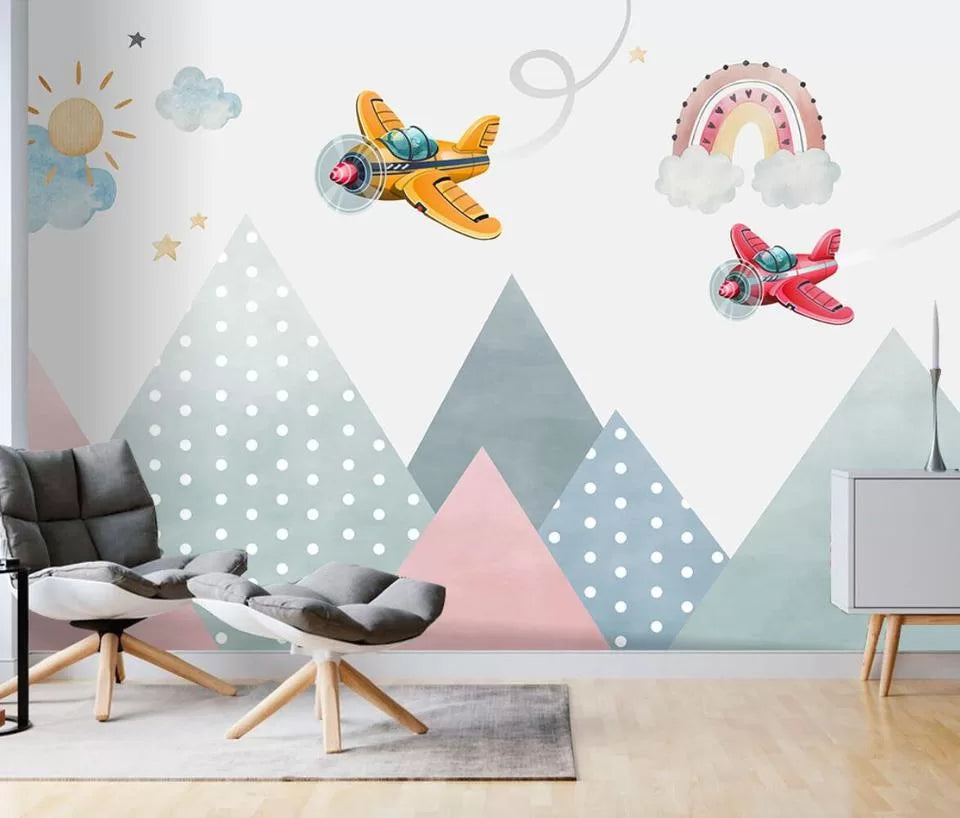 Papier peint Papier peint enfant montagnes et avions charmant avec est
