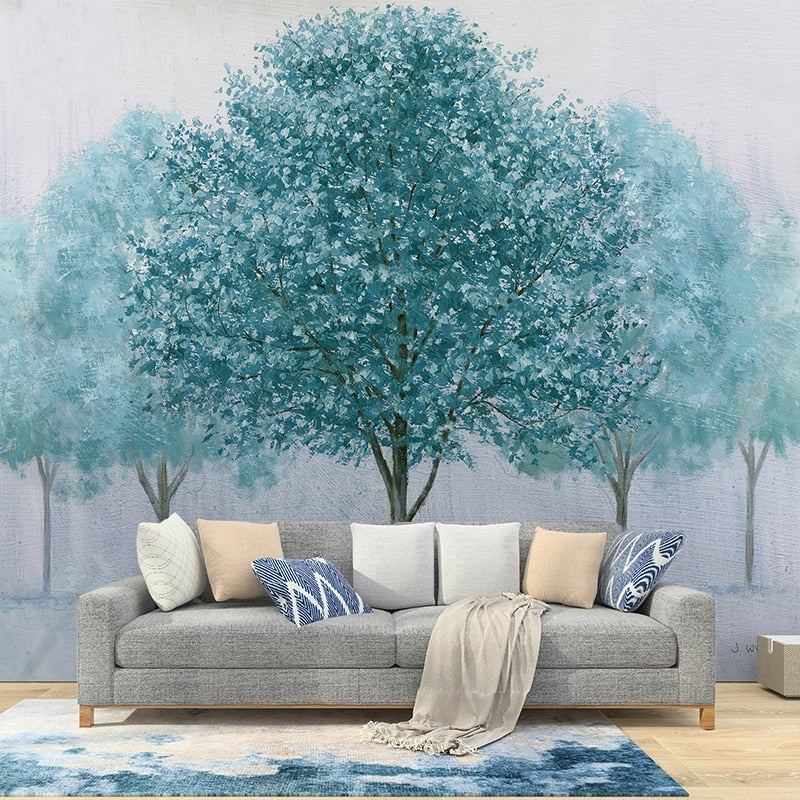 Papier peint Papier peint arbres bleu apporte une paisible