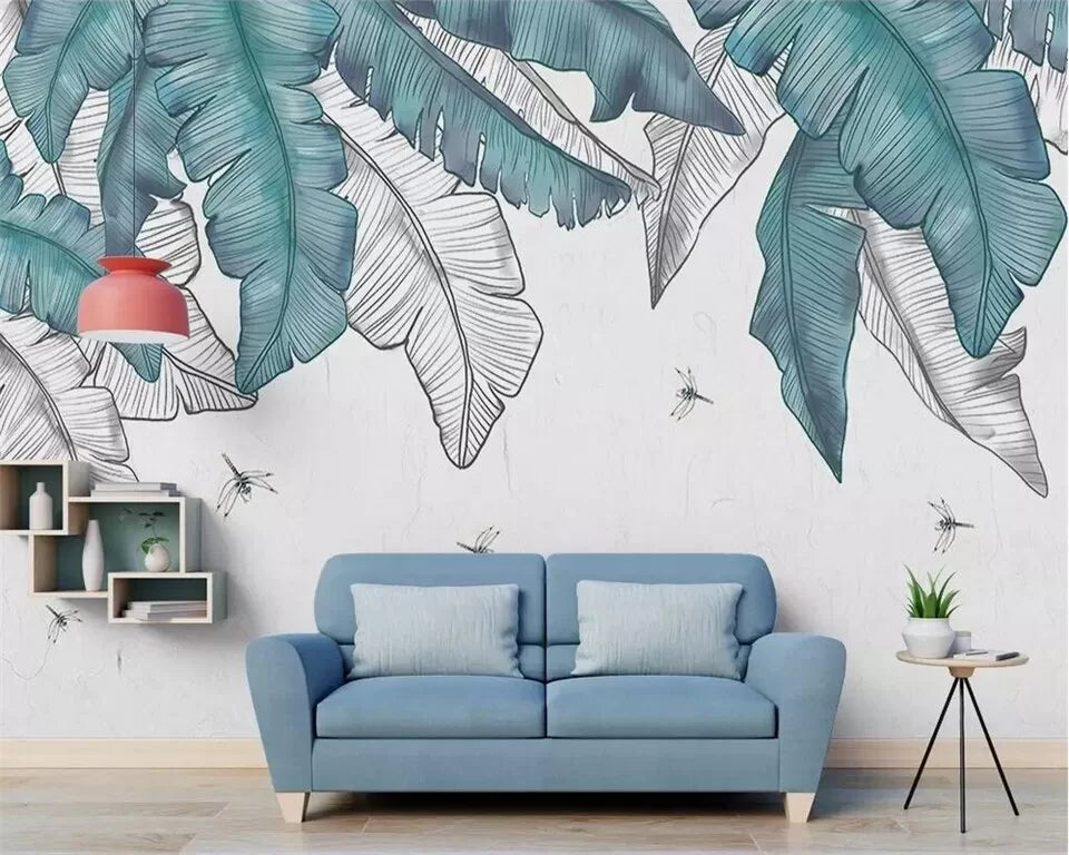 Papier peint Papier peint feuillage tropical et libellules de grandes apporte