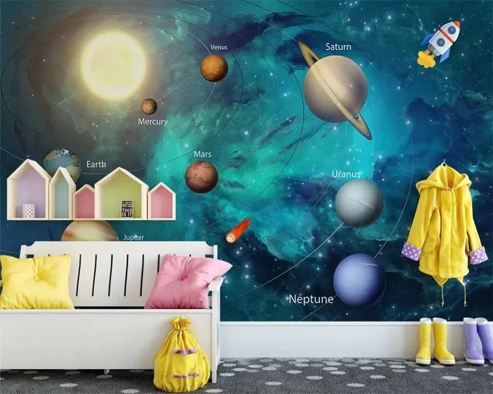 Papier peint Papier peint enfant système solaire spatial enchanteur, invite