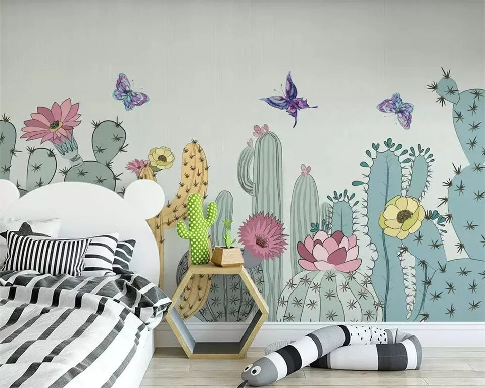 Papier peint Papier peint enfant pastel cactus et papillons enchanteur de apporte