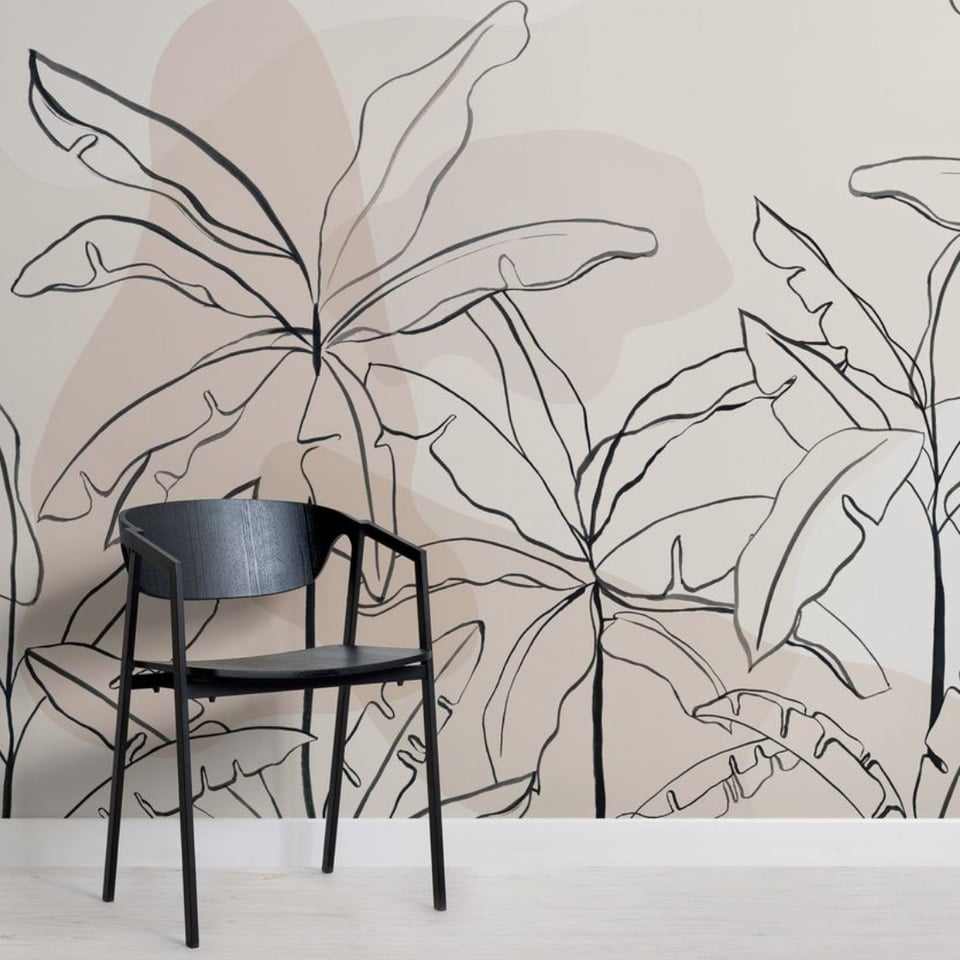 Papier peint Papier peint bananiers design végétal stylisé, minimaliste