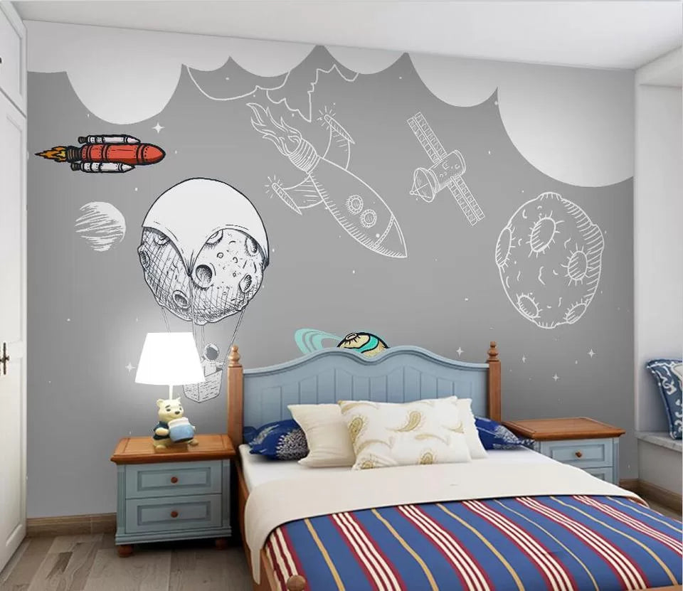 Papier peint Papier peint enfant fusée en orbite ludique sur aux