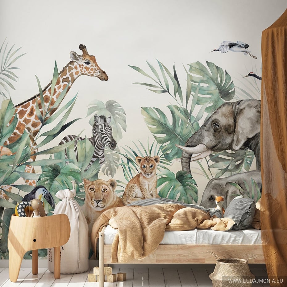 Papier peint Papier peint plantes et animaux tropicaux invite à bohème