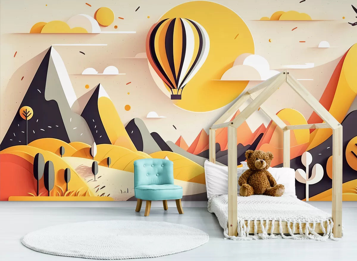 Papier peint Papier peint enfant montagnes jaunes chaudes. Inspiré graphique