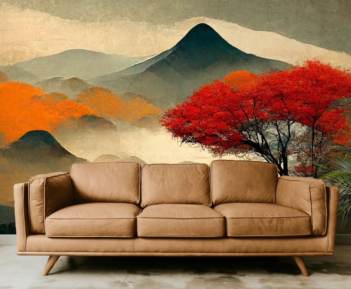 Papier peint Papier peint japonais montagnes automne chaudes et sereine