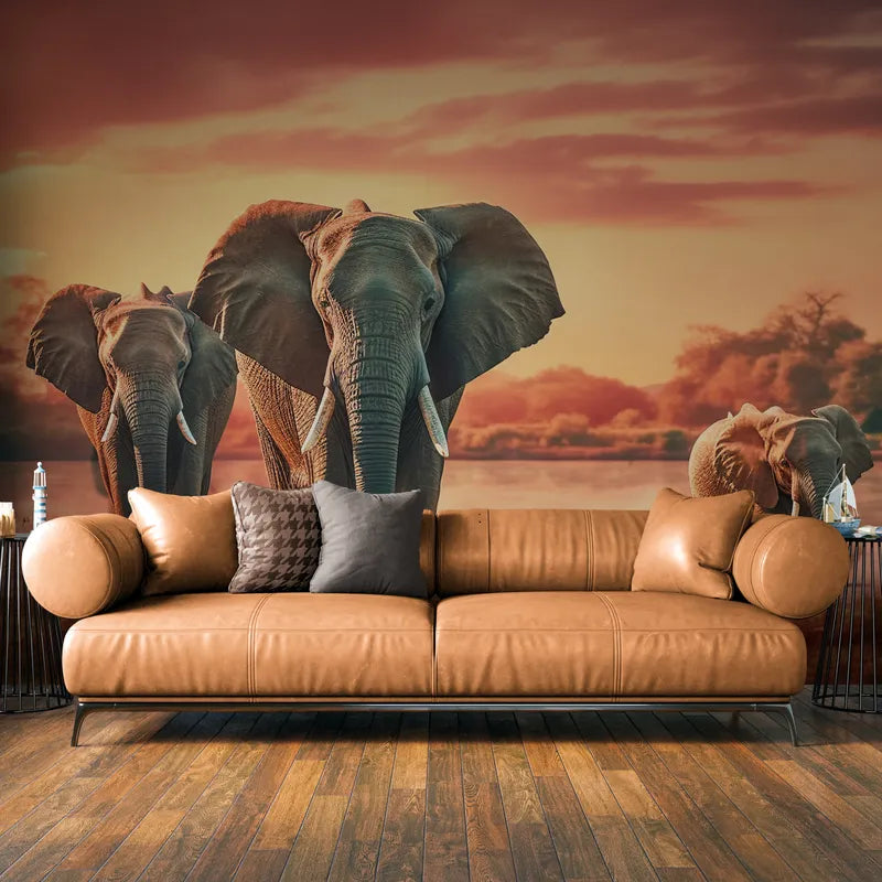 Papier peint Papier peint panoramique éléphant réaliste, inspiré chaleureuse