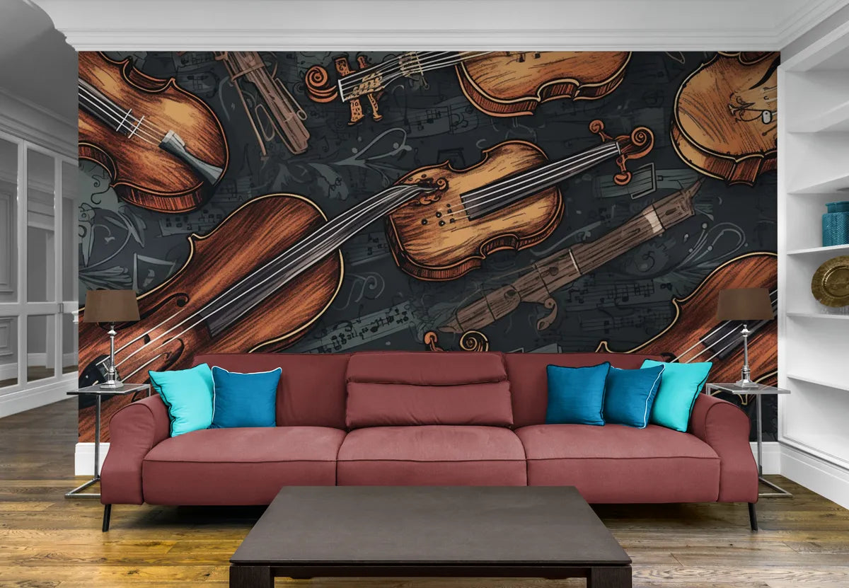 Papier peint Papier peint violons musical élégant, apportera