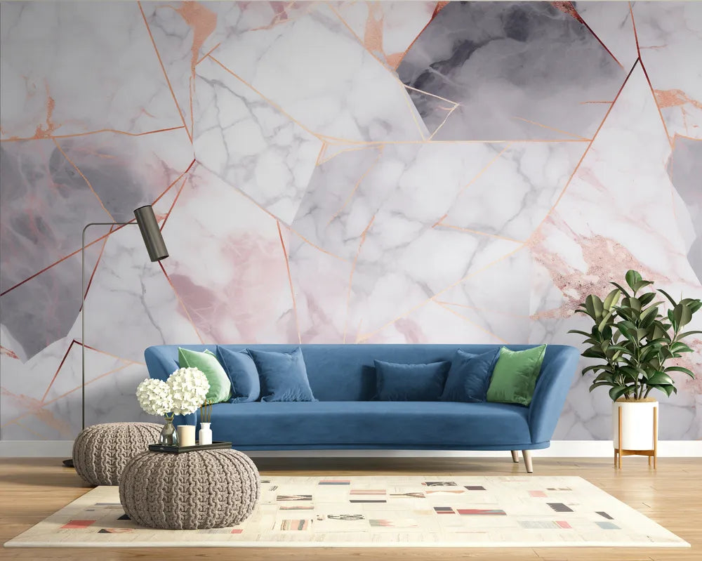 Papier peint Papier peint géométrique aquarelle rose blanc et gris géométrique abstrait élégant