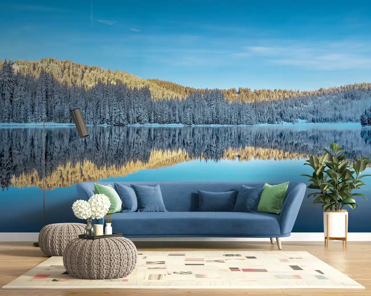Papier peint Papier peint paysage lac bleu en hiver apporte une contemporain