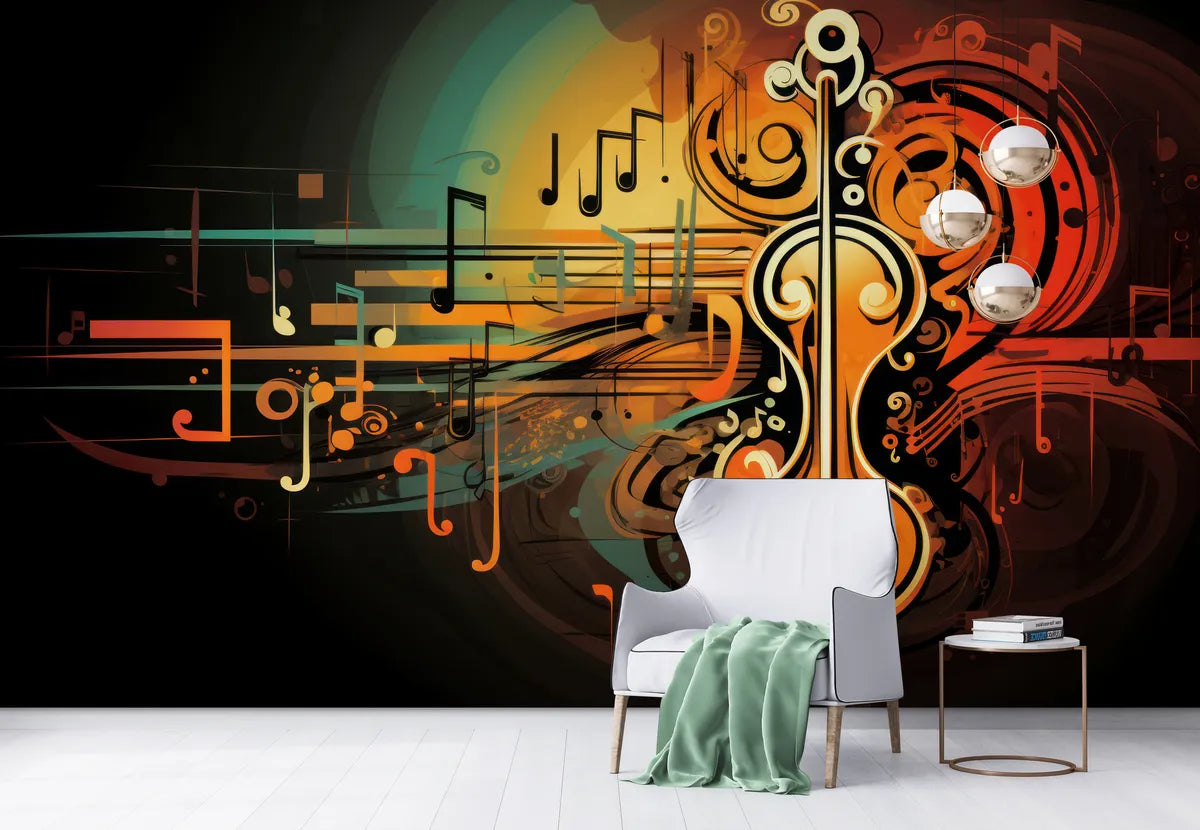 Papier peint Papier peint abstrait violon musical abstrait, chaudes