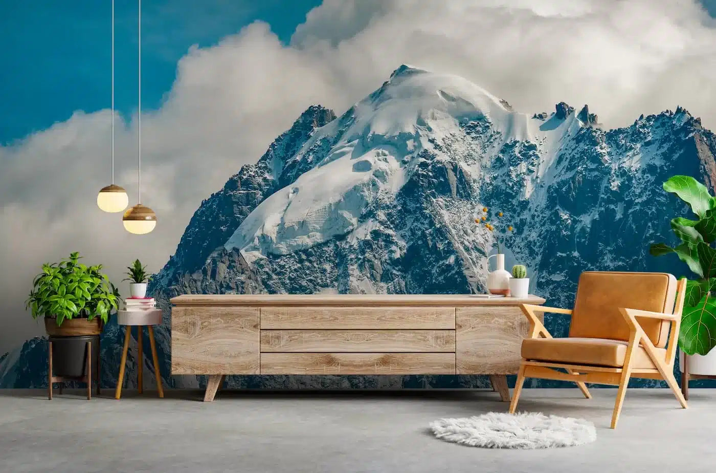 Papier peint Papier peint montagnes enneigées et nuages apportera une alpine