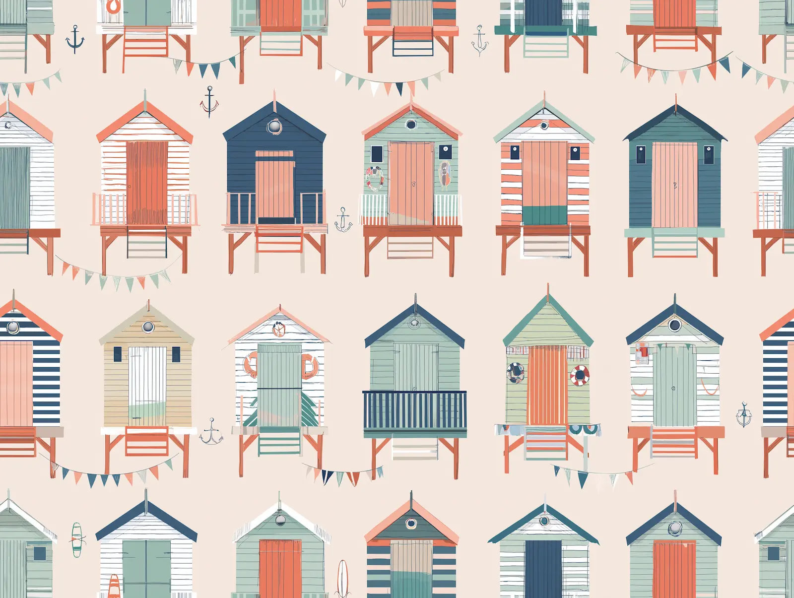 Motif papier peint cabine de plage