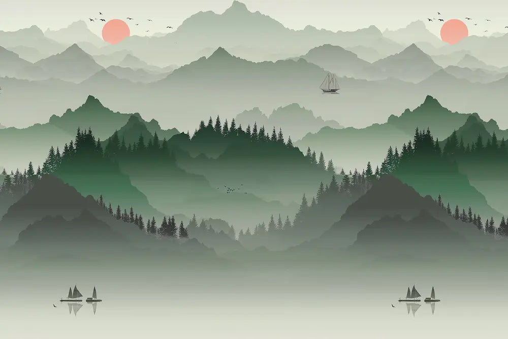 Motif papier peint panoramique lac