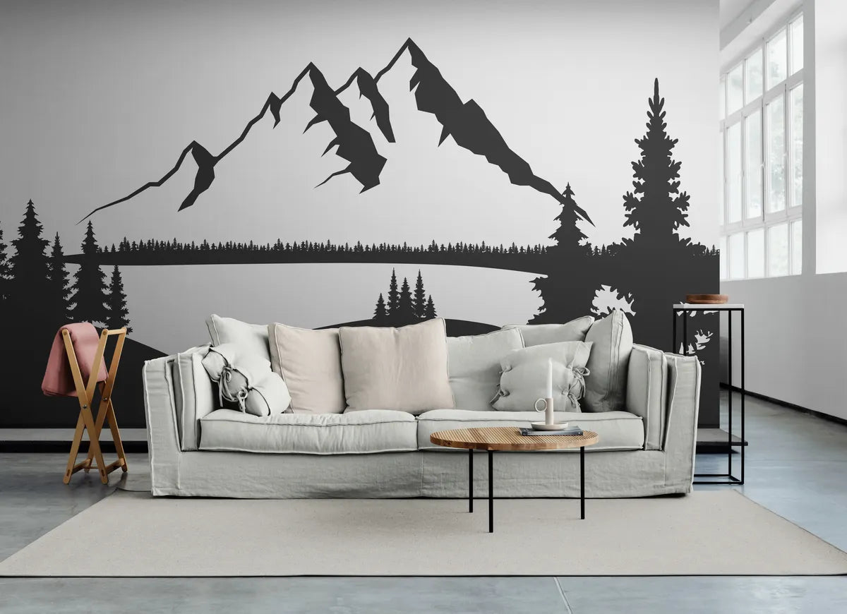 Papier peint Papier peint dessin noir et blanc montagne crée une scandinave,