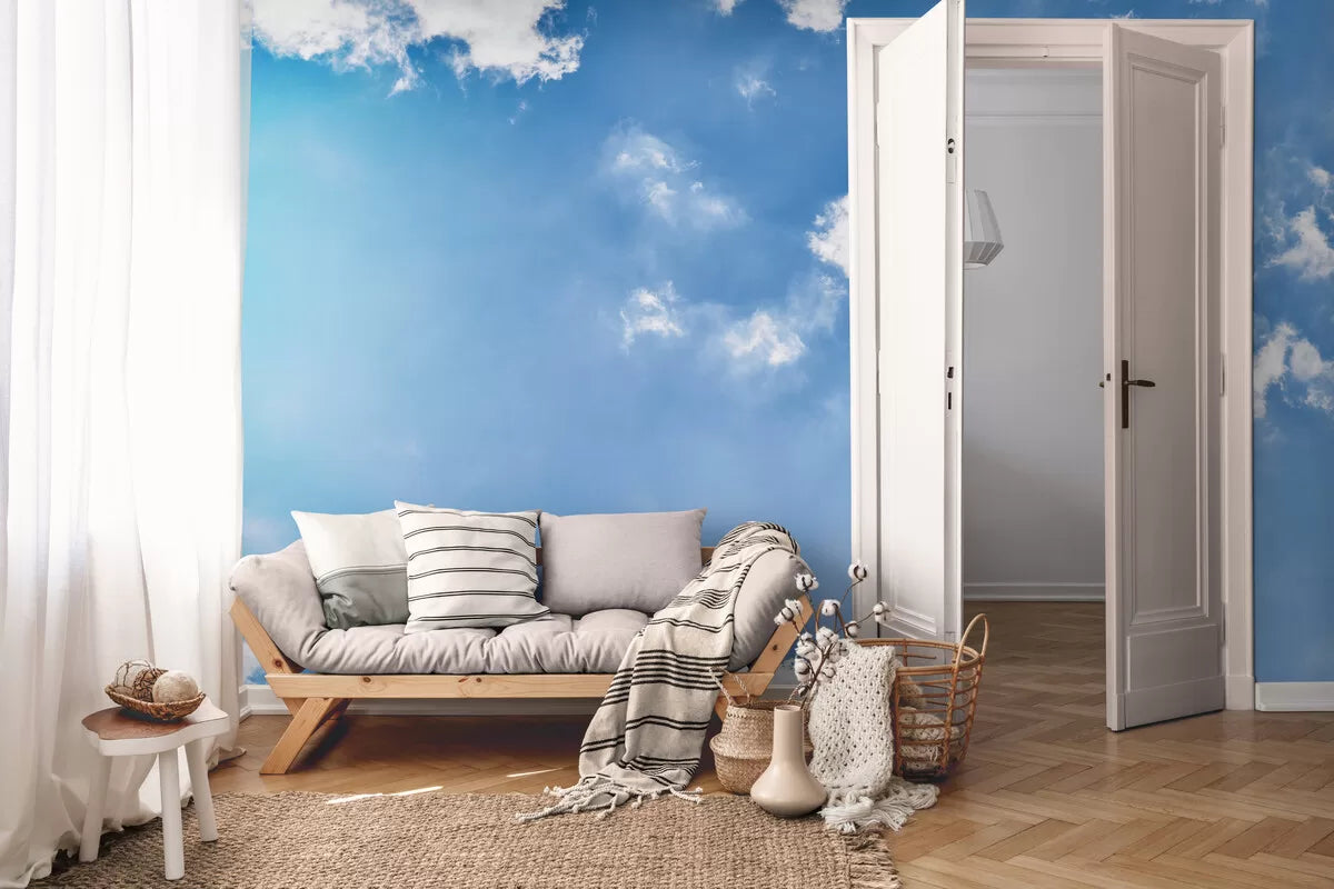 Papier peint Papier peint panoramique ciel bleu couvert évoque la sereine