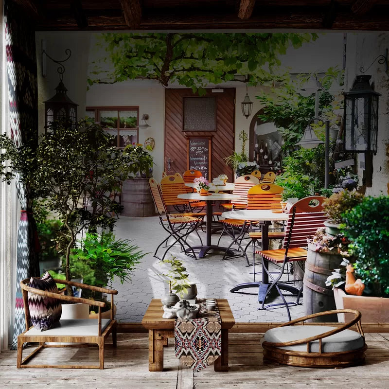 Papier peint Papier peint panoramique terrasse de café chaudes et rustique