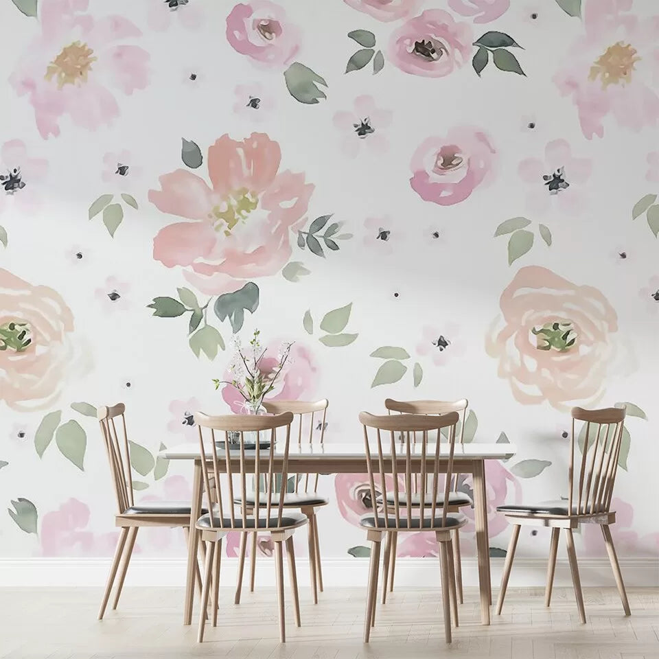 Papier peint Papier peint fleurs tropicales roses romantique de champêtre