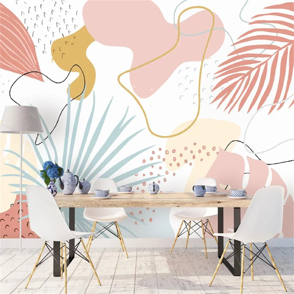 Papier peint Papier peint feuillage tropical pastel abstrait aux douces,