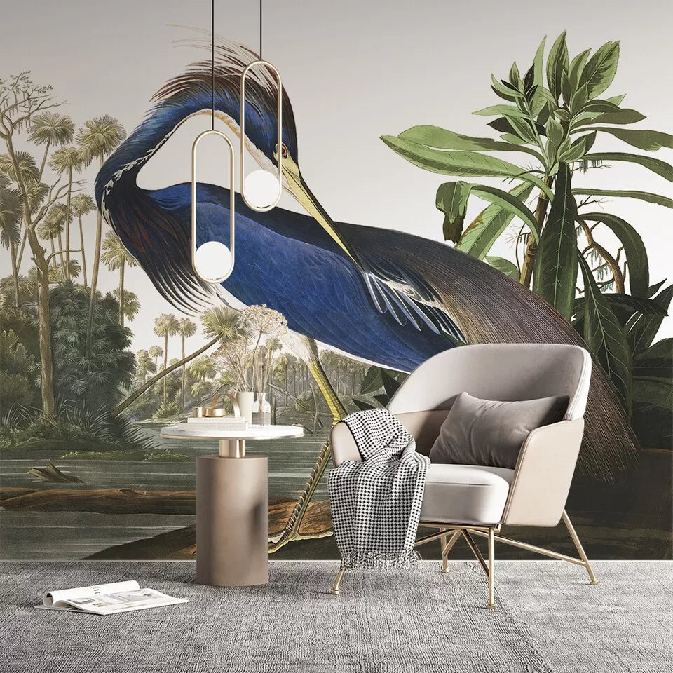 Papier peint Papier peint jungle tropical et paon de style bleues