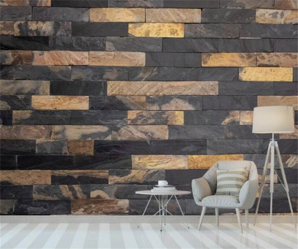 Papier peint Papier peint brique noir et marron de pierres évoque