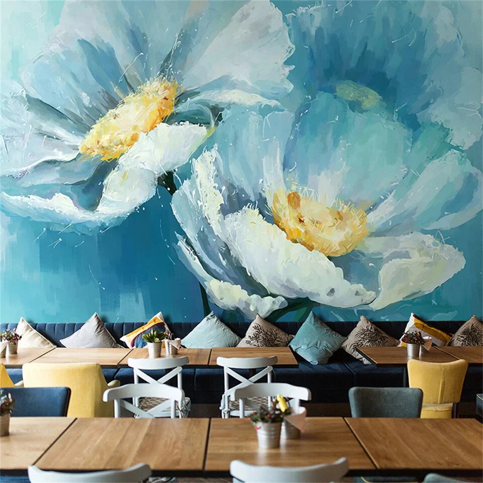 Papier peint Papier peint fleurs bleues pastel floral grandiose, est