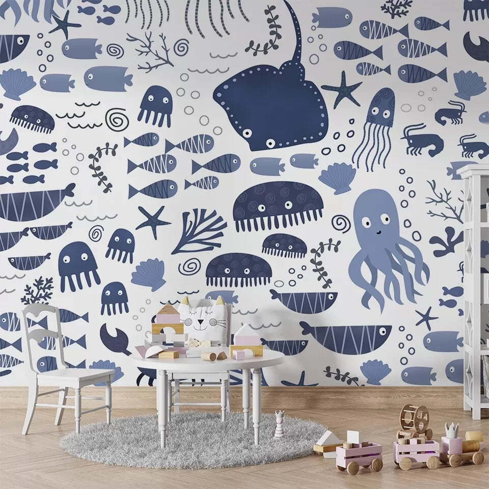 Papier peint Papier peint enfant animaux de la mer marin ludique, apportera