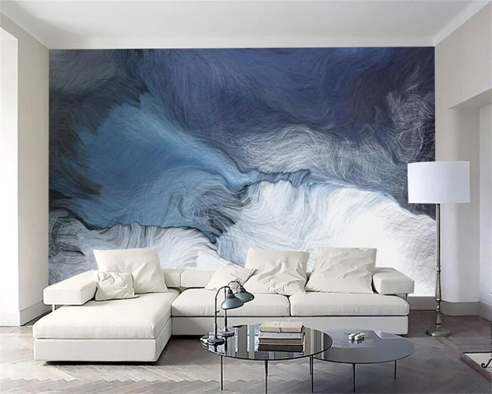 Papier peint Papier peint art abstrait bleu et blanc abstrait évoquant sereine