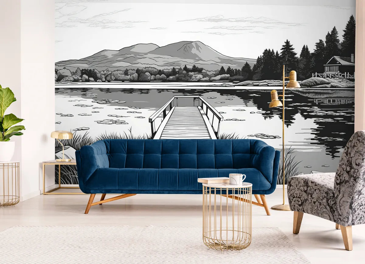 Papier peint Papier peint paysage pont noir et blanc graphique et des