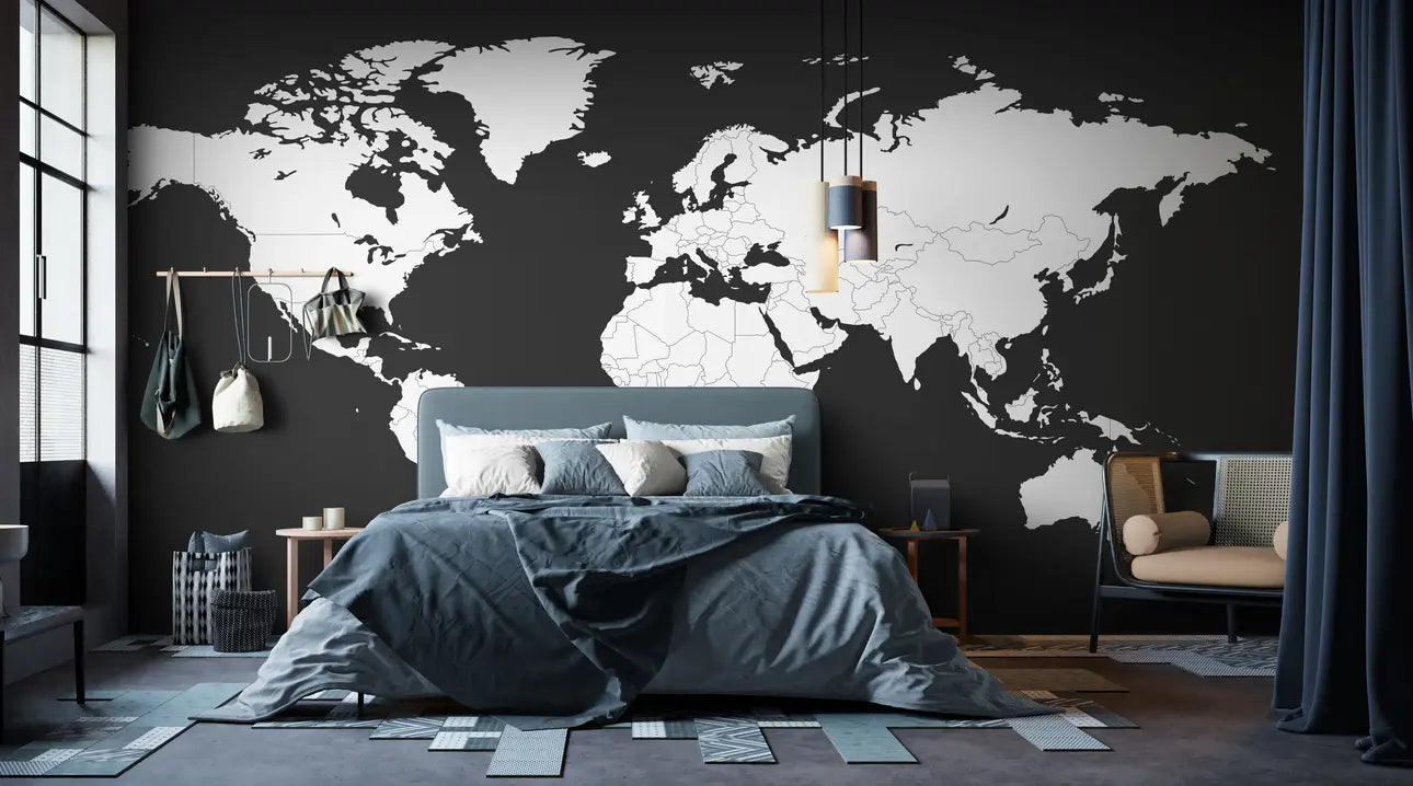 Papier peint Papier peint carte du monde noir et gris géométrique apportera contemporain,
