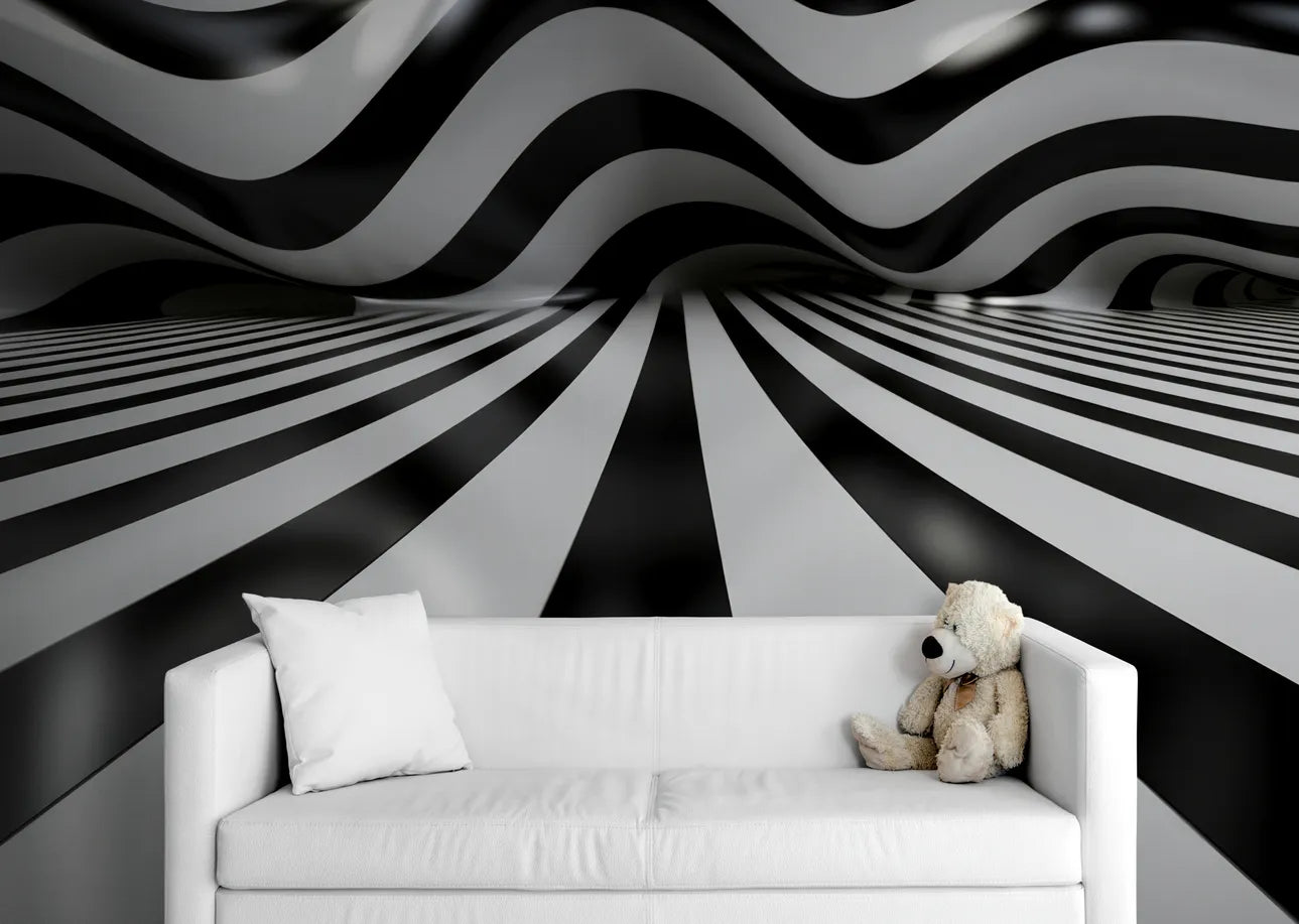 Papier peint Papier peint noir et blanc illusion d'optique abstrait de contemporain
