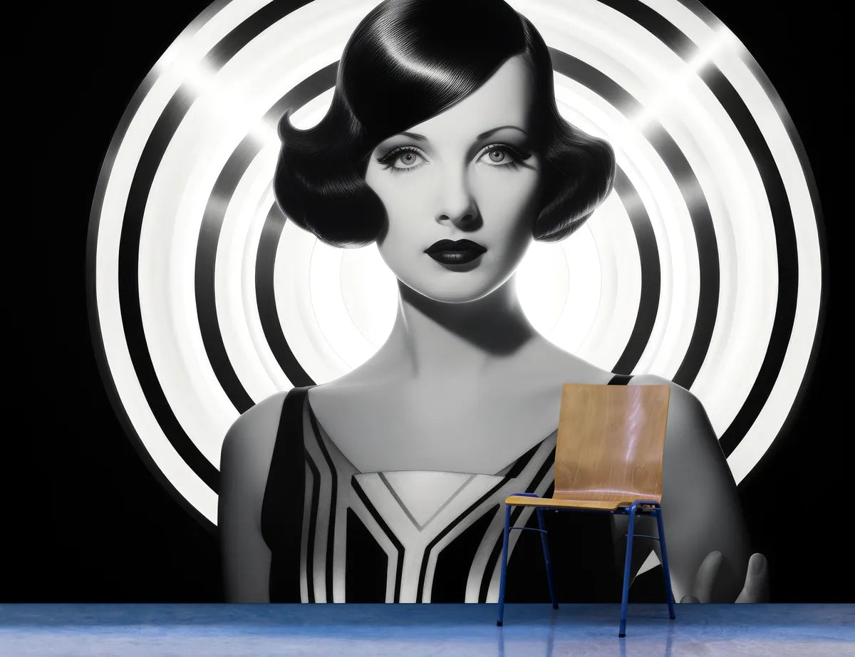 Papier peint Papier peint noir et blanc femme art déco des