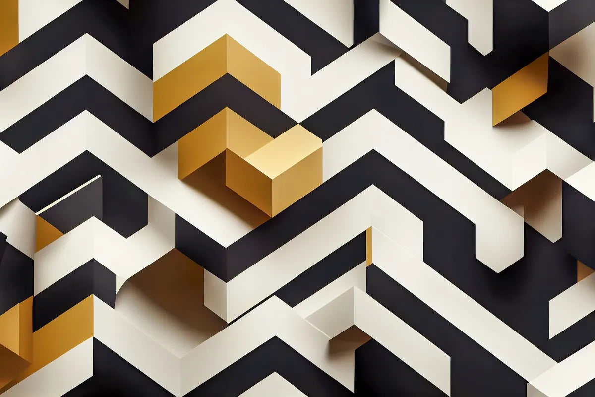 Papier peint 3D géométrique noir jaune et blanc