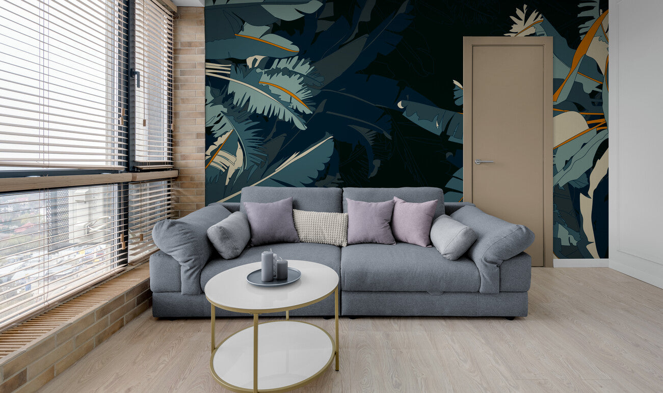 Papier peint Papier peint jungle tropicale sombre de feuilles exotique,