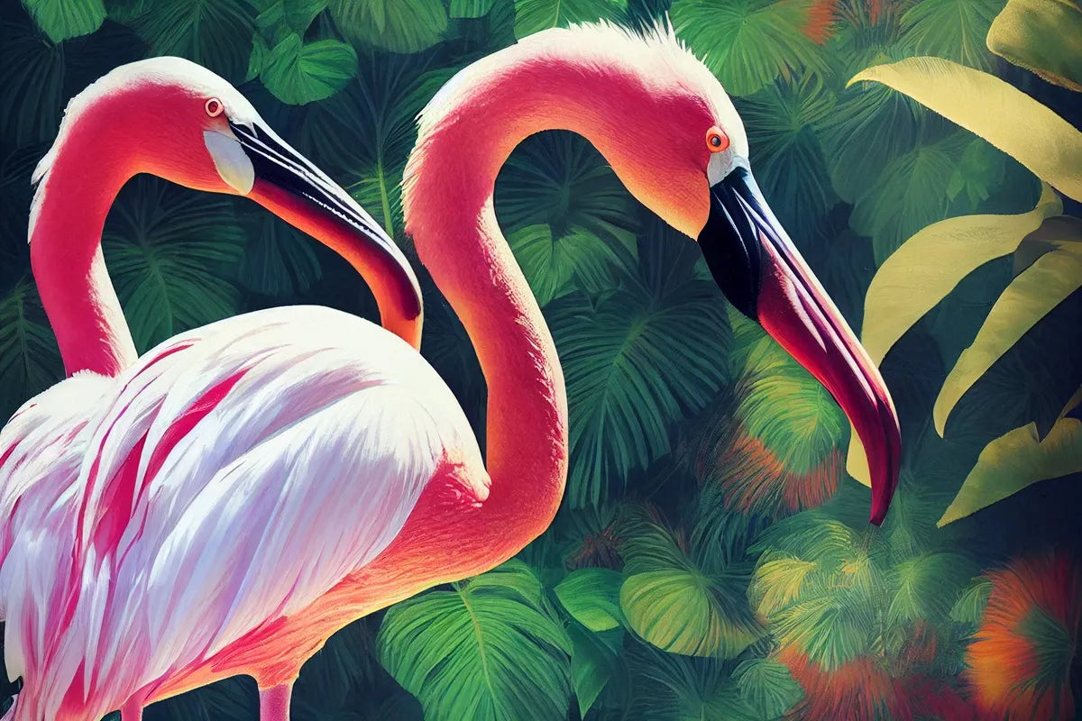 Papier peint plantes tropicales et flamants roses