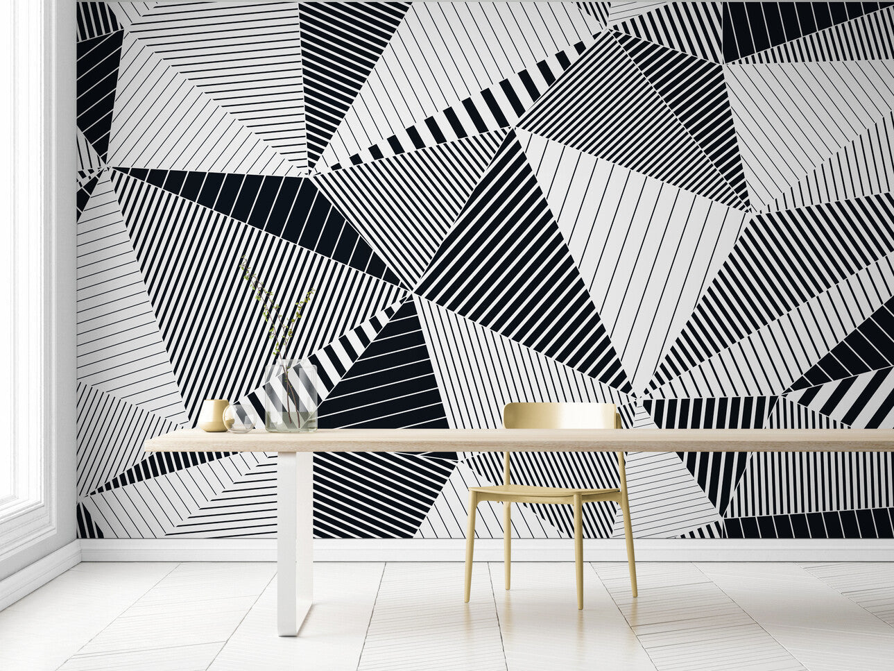 Papier peint Papier peint triangles lignes noires et blanches abstrait en moderne,
