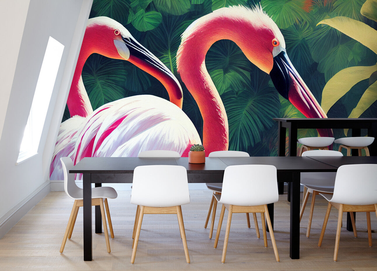 Papier peint Papier peint plantes tropicales et flamants roses crée une vives