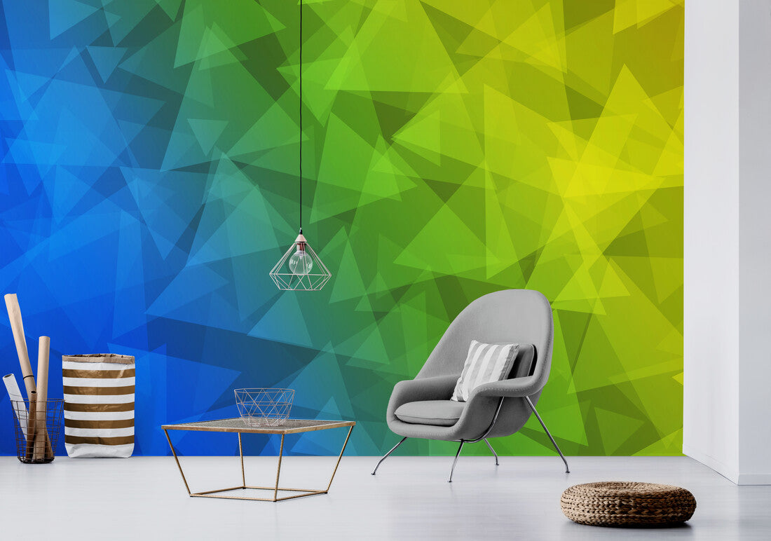 Papier peint Papier peint triangles jaune bleu et vert géométrique de contemporain,