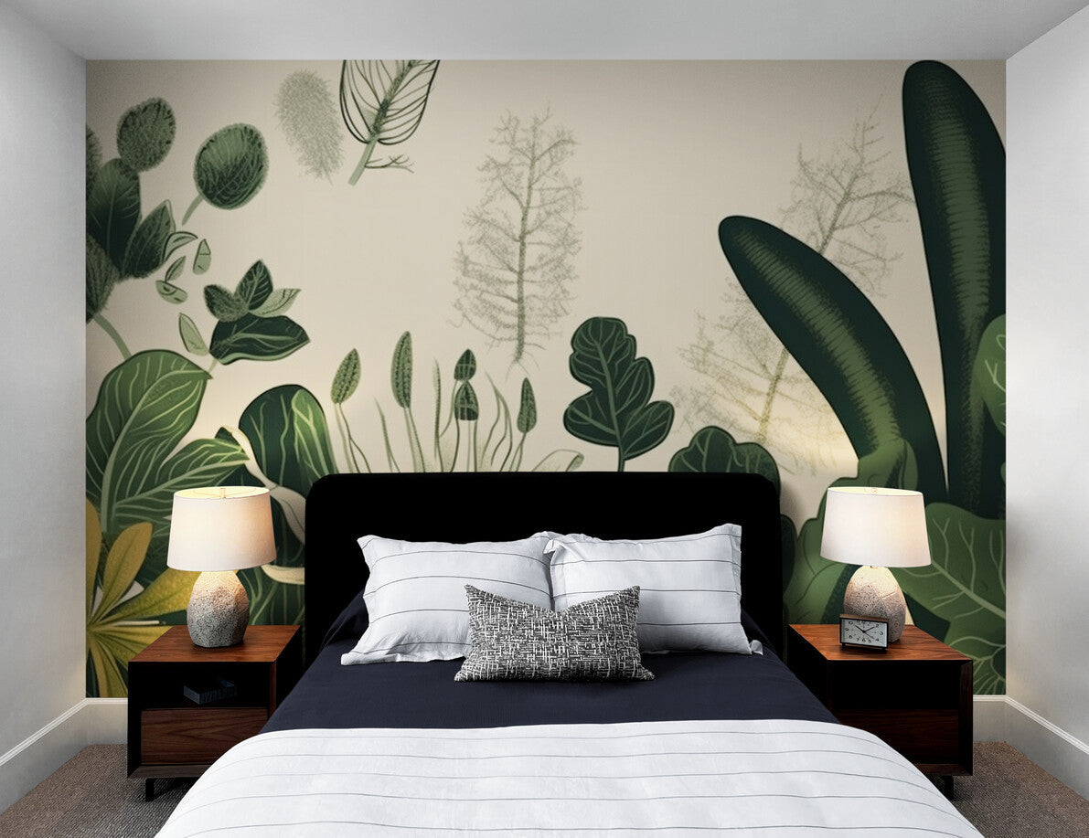 Papier peint Papier peint plantes tropicales fleuries végétal stylisé, évoque