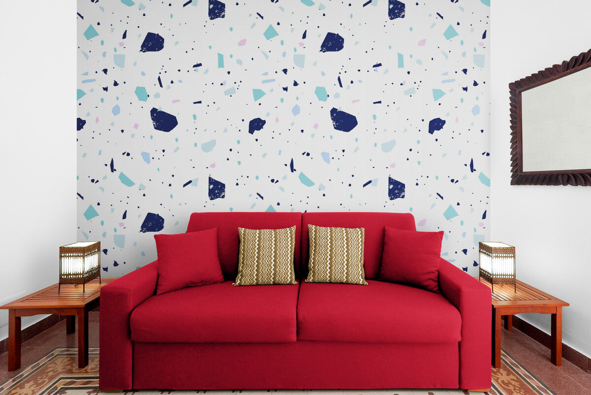 Papier peint Papier peint terrazzo bleu terrazzo abstrait, italien,