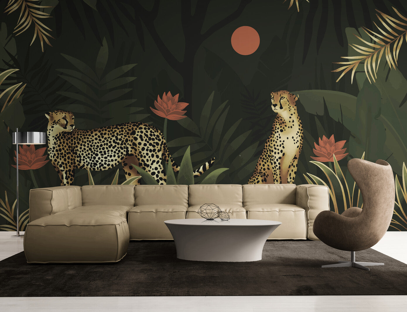 Papier peint Papier peint plantes tropicales et guépards de jungle offre