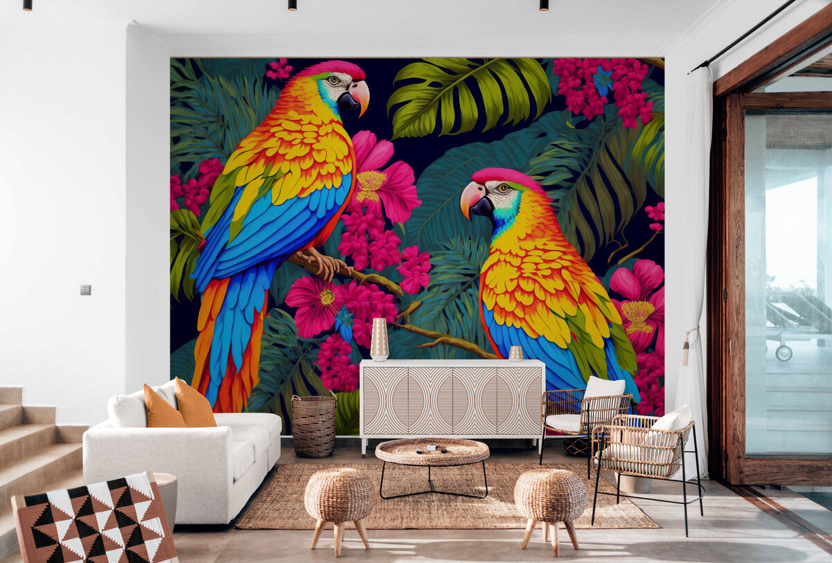 Papier peint Papier peint plantes et oiseaux tropicaux apportera une vives,