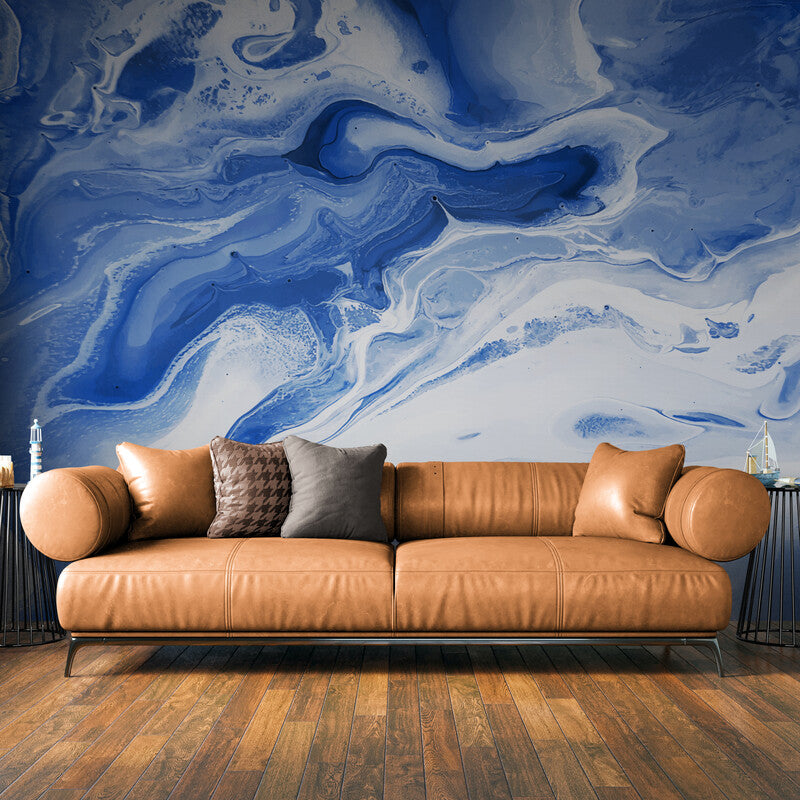 Papier peint Papier peint marbre bleu et blanc abstrait aux apaisante